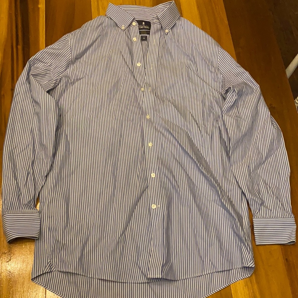 Men’s Stanford dress shirt blue/white stripe size 16 34/35